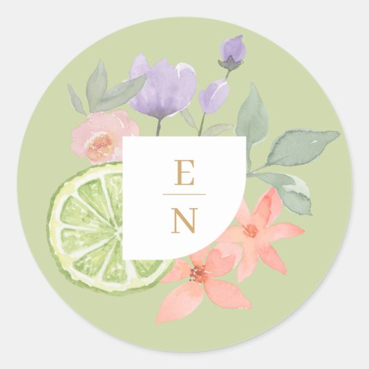 カクテルシトラスウォーターフローラ結婚ズモノグラム ラウンドシール (正面)
