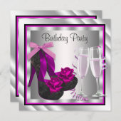 カクテルシューズ女性ホットピンクブラック誕生日 招待状 (正面/裏面)