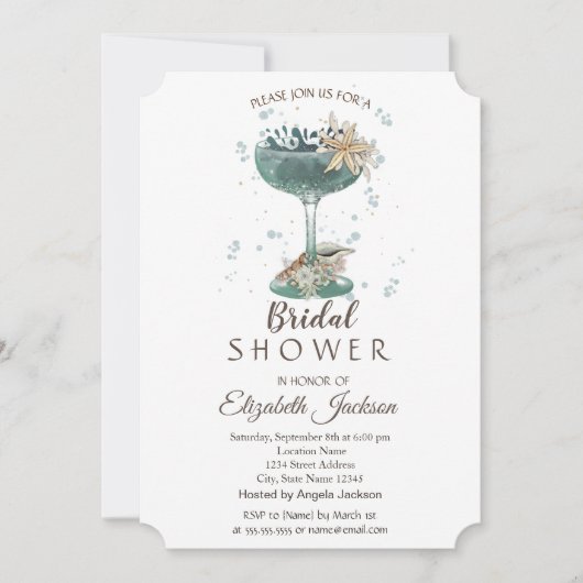 カクテルシーシェル航海のブライダルシャワー 招待状 (正面)