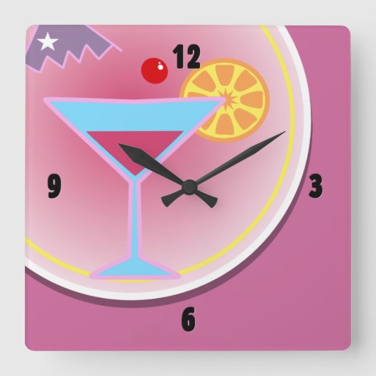カクテルタイムの夜の壁時計 スクエア壁時計 (正面)