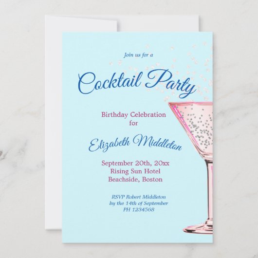 カクテルダイヤモンドモダン大人の誕生日パーティー 招待状 (裏面)