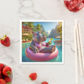 カクテルドリンクとプールに浮かぶヒッポ スタンダードカクテルナプキン (インサイチュ)