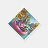 カクテルドリンクとプールに浮かぶヒッポ スタンダードカクテルナプキン (角)