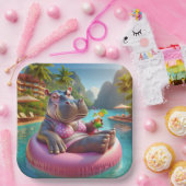 カクテルドリンクとプールに浮かぶヒッポ ペーパープレート (パーティー)