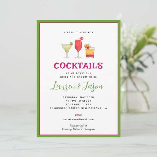 カクテルドリンクカップルのシャワー招待状 案内状 (スタンド正面)