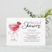 カクテルドリンクシックピンクボウブライダルシャワー 招待状 (スタンド正面)