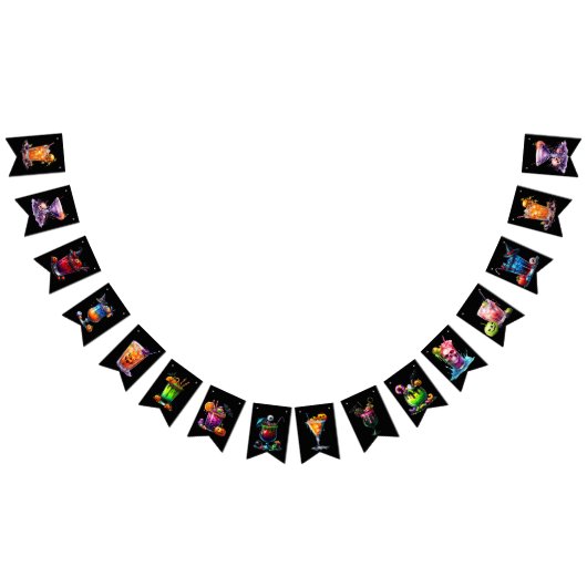 カクテルドリンクハローウィンパーティバナー バンティングフラッグ (全)