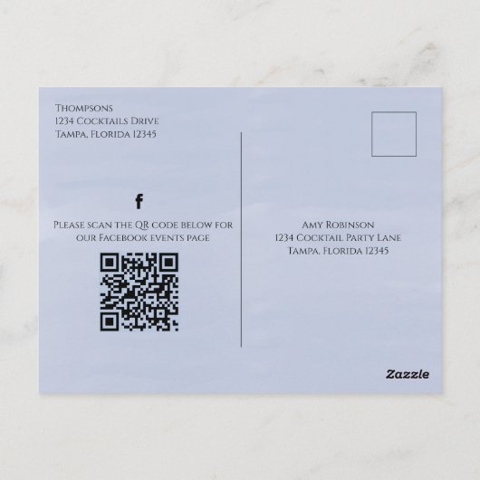 カクテルドリンクQRコードソーシャルメディアの事前対応 ポストカード (裏面)