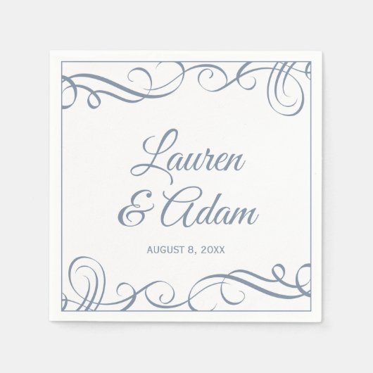 カクテルナプキンス | 渦巻エレガントき（ほこりっぽい青） スタンダードカクテルナプキン (正面)