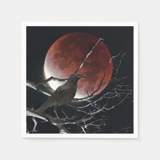 カクテルナプキンス、赤と黒のカラス スタンダードカクテルナプキン (正面)