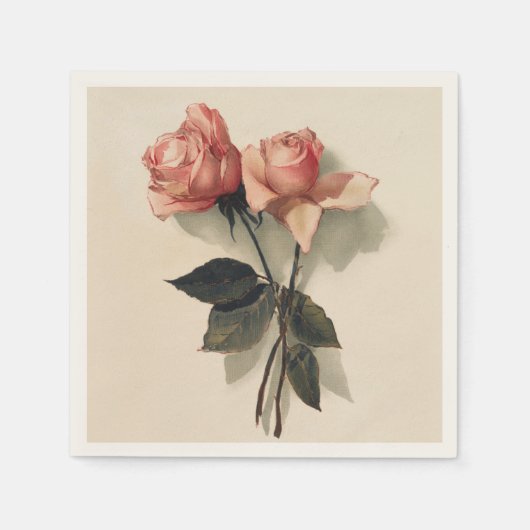 カクテルナプキン紙とヴィンテージピンクローズ スタンダードカクテルナプキン (正面)