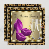 カクテルハイヒールシューズヒョウ誕生日パーティー 招待状 (正面/裏面)