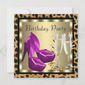 カクテルハイヒールシューズヒョウ誕生日パーティー 招待状 (正面)