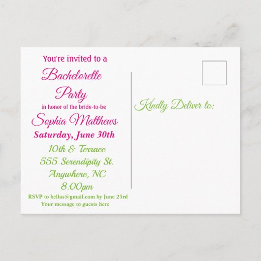 カクテルバチェロレッテ招待状 インビテーションポストカード (裏面)
