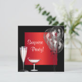 カクテルバルーン赤いサプライズ誕生日パーティー 招待状 (スタンド正面)