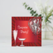 カクテルバルーン赤いサプライズ誕生日パーティー 招待状 (スタンド正面)