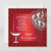 カクテルバルーン赤いサプライズ誕生日パーティー 招待状 (裏面)