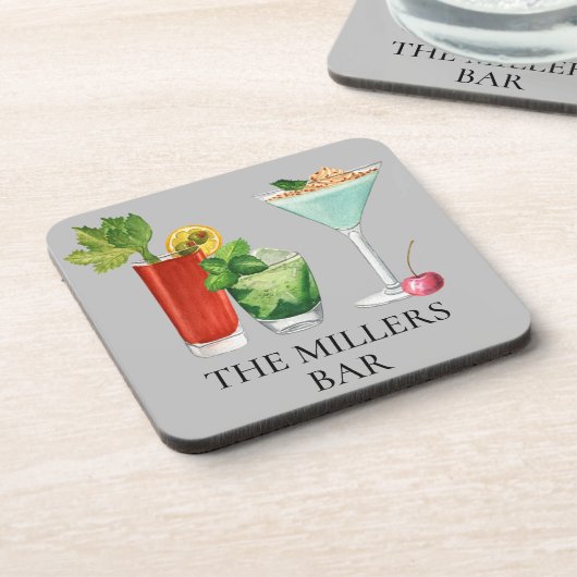 カクテルバーウォーターカラードリンクパーソナライズされた コースター (左側)