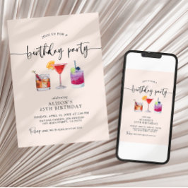 カクテルバースデーパーティー書道招待状 招待状