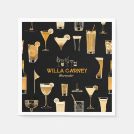 カクテルバーテンダープロフェッショナル |エレガント金ゴールド スタンダードカクテルナプキン