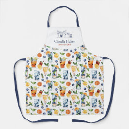 カクテルバーテンダープロフェッショナル |白い青 エプロン