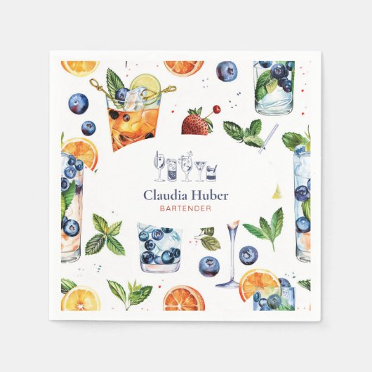 カクテルバーテンダープロフェッショナル |白い青 スタンダードカクテルナプキン (正面)
