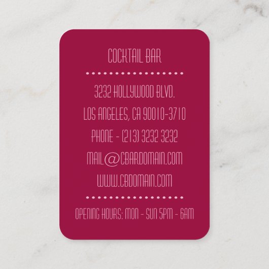 カクテルバーナイトクラブバーテンダー 名刺 (裏面)