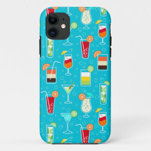 カクテルパターンオンティール(緑がかった色)背景 iPhone 11 ケース