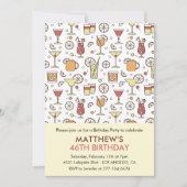 カクテルパターンレトロシャンパン46歳の誕生日 招待状 (正面)