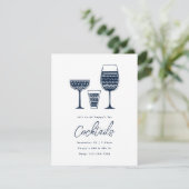 カクテルパターン(の模様が)あるネイビーブルーカクテルパーティー 招待状 (スタンド正面)