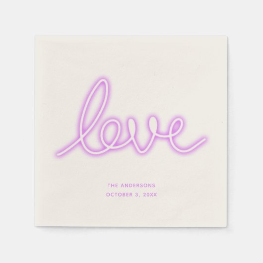 カクテルパーソナライズされたナプキンスネオンラブパープル スタンダードカクテルナプキン (正面)