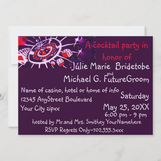 カクテルパーティの招待状カジノ賭博テーマ 招待状 (正面)