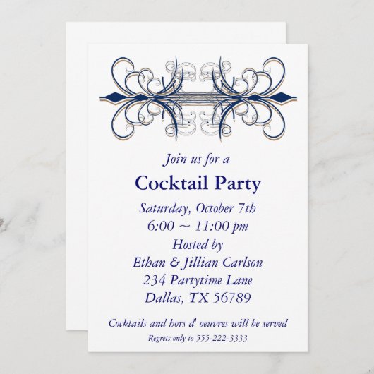 カクテルパーティの招待状ブルーパーティの招待状 招待状 (正面/裏面)