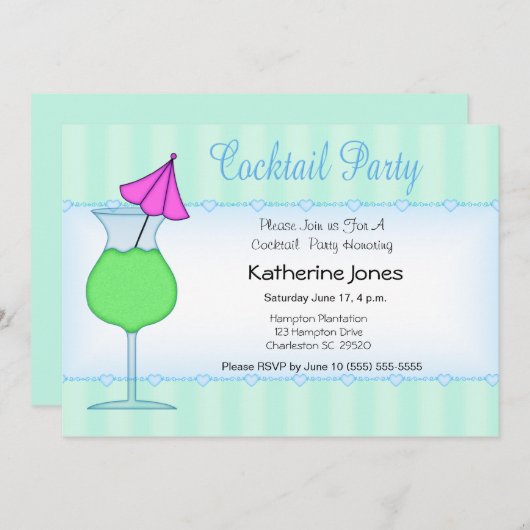 カクテルパーティの招待状。 招待状 (正面/裏面)