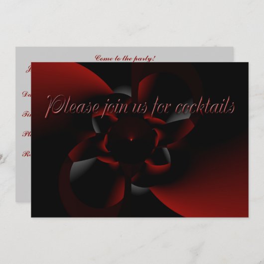 カクテルパーティの招待状 – 赤と黒モダン 招待状 (正面/裏面)
