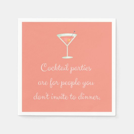 カクテルパーティーおもしろいナプキンマルティニサーモンカラー スタンダードカクテルナプキン (正面)