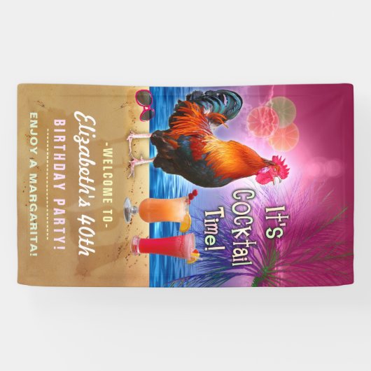 カクテルパーティーの熱帯オンドリのおもしろいな誕生日 横断幕 (横)