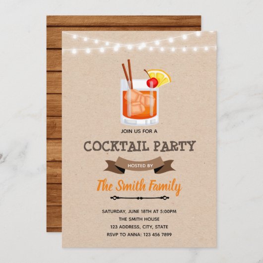カクテルパーティーの誕生日招待状 招待状 (正面/裏面)