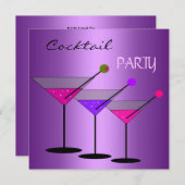 カクテルパーティーカクテルドリンクマルティニパープル 招待状 (正面/裏面)