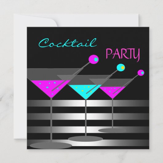 カクテルパーティーカクテルドリンクマルティーニティール（緑がかった色）ピンク 招待状 (正面)