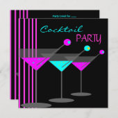 カクテルパーティーカクテルドリンクマルティーニティール（緑がかった色）ピンク 招待状 (正面/裏面)