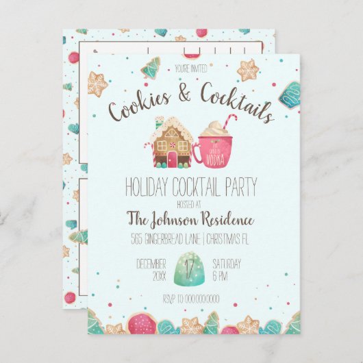 カクテルパーティークリスマスクッキー予算招待状 ポストカード (正面/裏面)