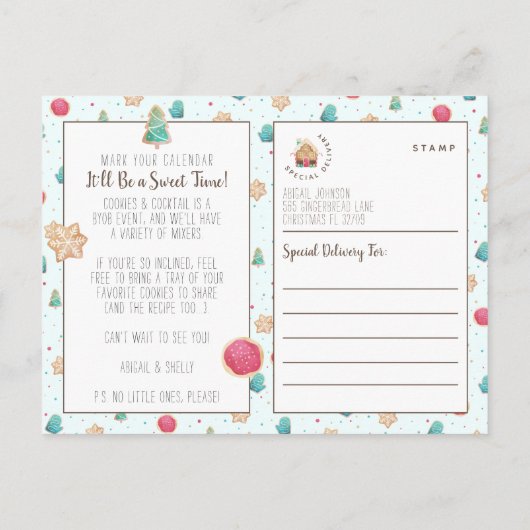 カクテルパーティークリスマスクッキー予算招待状 ポストカード (裏面)