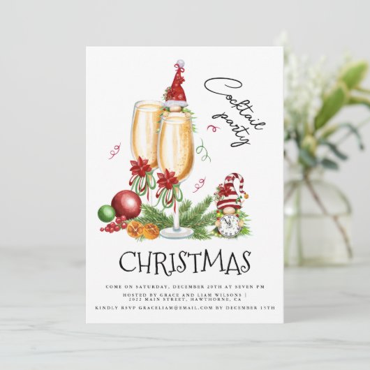 カクテルパーティークリスマス格言ホワイトワイン 招待状 (スタンド正面)