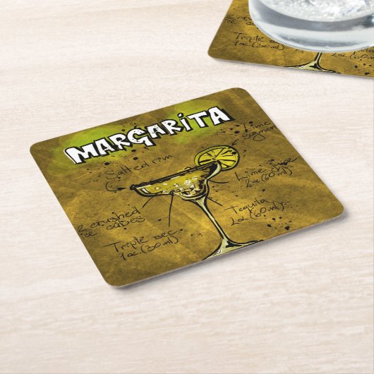 カクテルパーティーコースターコレクション – マルガリータ スクエアペーパーコースター (アングル)