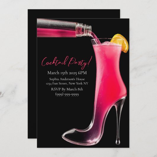 カクテルパーティースティレットとカクテル 招待状 (正面/裏面)