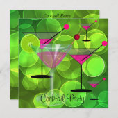 カクテルパーティーバブル緑ピンク 招待状 (正面/裏面)