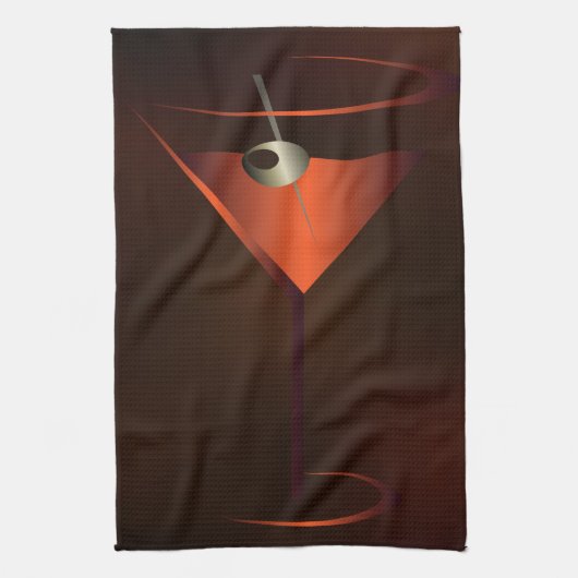 カクテルパーティーバータオル – レッドカクテルマルティーニ キッチンタオル (縦)