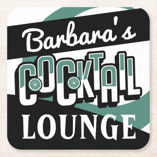 カクテルパーティーミッドセンチュリーモダンバースクエア紙 スクエアペーパーコースター (正面)