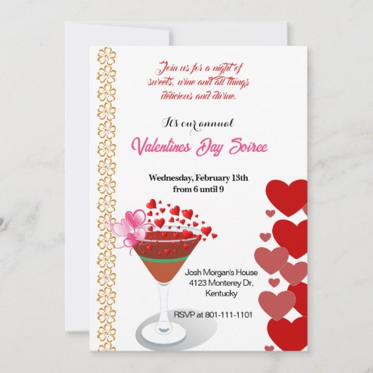 カクテルパーティーラブバレンタインスイープハートかわいい 招待状 (正面)